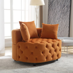 English Elm A&A Velvet Barrel Accent Chair with Curved Back and Plush Seat — Stylish Living Room Statement Piece Orange W114394736