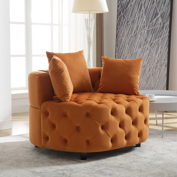 English Elm A&A Velvet Barrel Accent Chair with Curved Back and Plush Seat — Stylish Living Room Statement Piece Orange W114394736