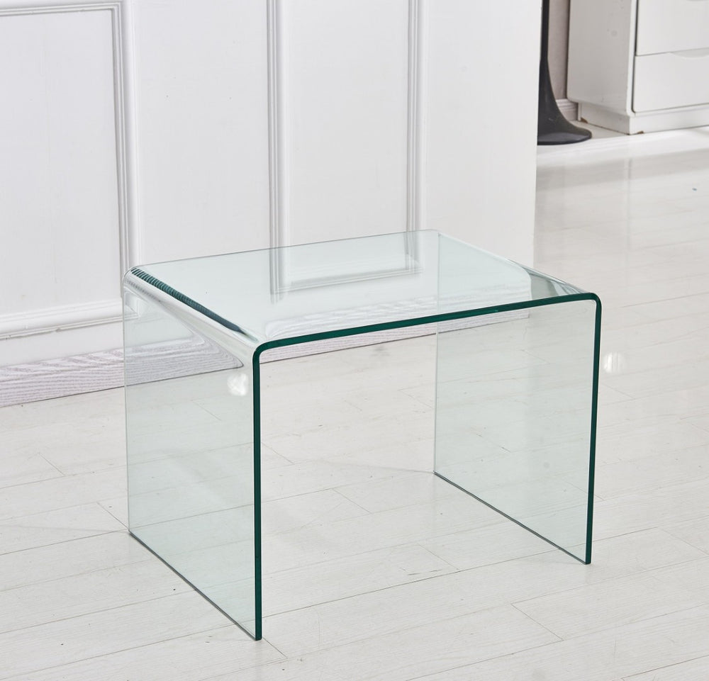 English Elm Transparent Bent Tempered Glass End Table Seamless Modern Accent for Living Room W1718P233034