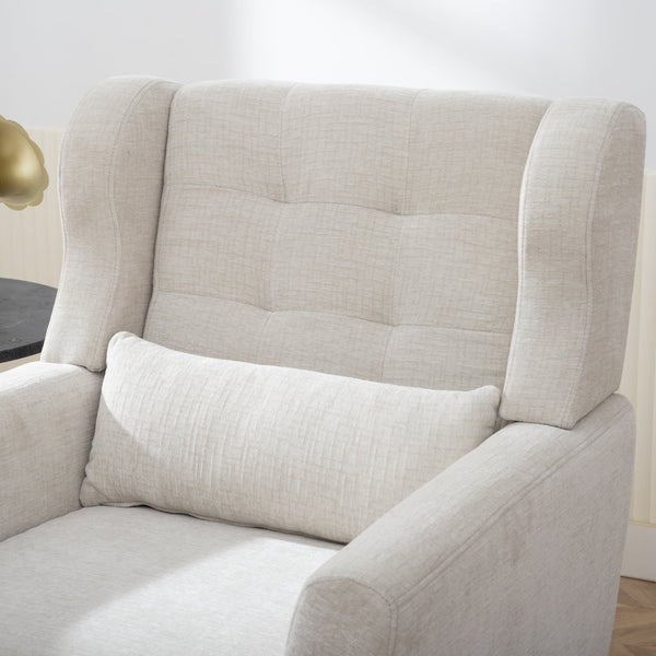 English Elm Modern Accent Chair Chenille Upholstered Foam Seat Ergonomic Padded Lounge Armchair with Wood Legs — Beige, Mid-Century Comfort for Living Room W1028122699