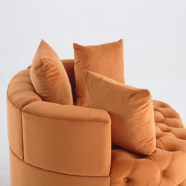 English Elm A&A Velvet Barrel Accent Chair with Curved Back and Plush Seat — Stylish Living Room Statement Piece Orange W114394736