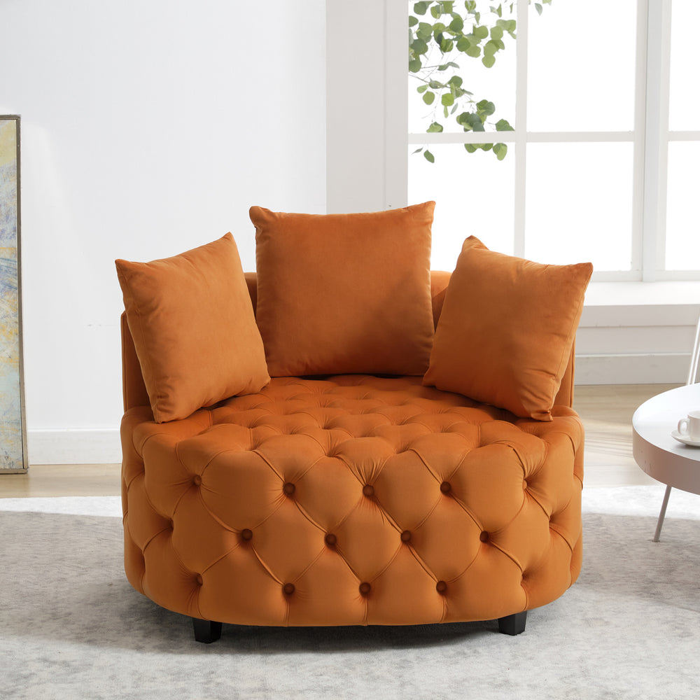 English Elm A&A Velvet Barrel Accent Chair with Curved Back and Plush Seat — Stylish Living Room Statement Piece Orange W114394736