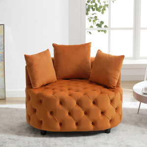 English Elm A&A Velvet Barrel Accent Chair with Curved Back and Plush Seat for Living Room Comfort and Style Orange W114394736