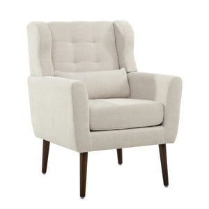 English Elm Modern Accent Chair Chenille Upholstered Foam Seat Ergonomic Padded Lounge Armchair with Wood Legs — Beige, Mid-Century Comfort for Living Room W1028122699