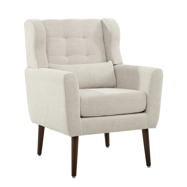 English Elm Modern Accent Chair Chenille Upholstered Foam Seat Ergonomic Padded Lounge Armchair with Wood Legs — Beige, Mid-Century Comfort for Living Room W1028122699