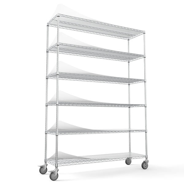 English Elm 6 Tier Wire Shelving Unit - 6000 Lbs Adjustable Metal Garage Storage Rack With Wheels & Liners! W1550119258