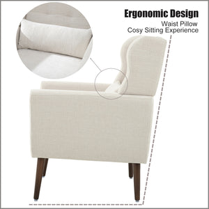English Elm Modern Accent Chair Chenille Upholstered Foam Seat Ergonomic Padded Lounge Armchair with Wood Legs — Beige, Mid-Century Comfort for Living Room W1028122699