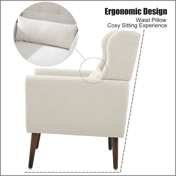 English Elm Modern Accent Chair Chenille Upholstered Foam Seat Ergonomic Padded Lounge Armchair with Wood Legs — Beige, Mid-Century Comfort for Living Room W1028122699