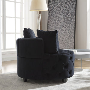 English Elm A&A Velvet Barrel Accent Chair with Curved Back and Plush Seat — Stylish Living Room Statement Piece Black W114394735