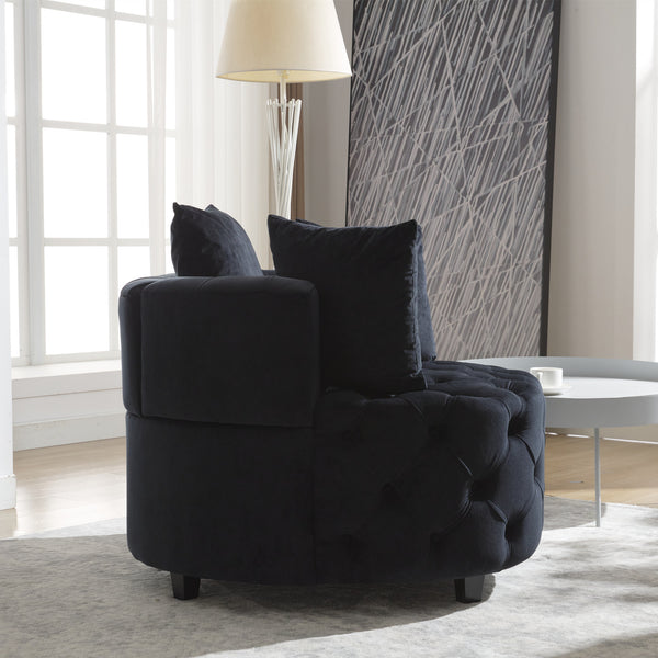 English Elm A&A Velvet Barrel Accent Chair with Curved Back and Plush Seat — Stylish Living Room Statement Piece Black W114394735