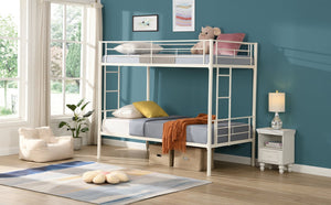 English Elm Twin Twin Over Twin Metal Bunk Bed White Steel Frame with Safety Rails, 2 Ladders, Space-Saving Durable Design W1916115251