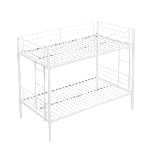 English Elm Twin Twin Over Twin Metal Bunk Bed White Steel Frame with Safety Rails, 2 Ladders, Space-Saving Durable Design W1916115251