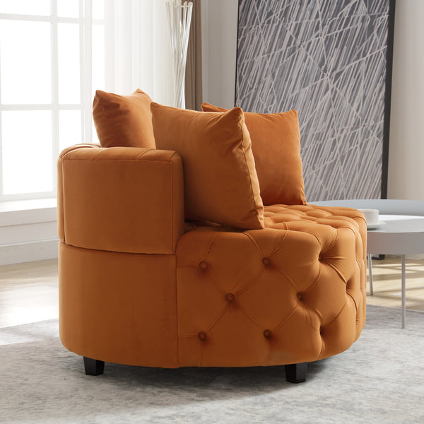 English Elm A&A Velvet Barrel Accent Chair with Curved Back and Plush Seat — Stylish Living Room Statement Piece Orange W114394736