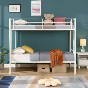English Elm Twin Twin Over Twin Metal Bunk Bed White Steel Frame with Safety Rails, 2 Ladders, Space-Saving Durable Design W1916115251