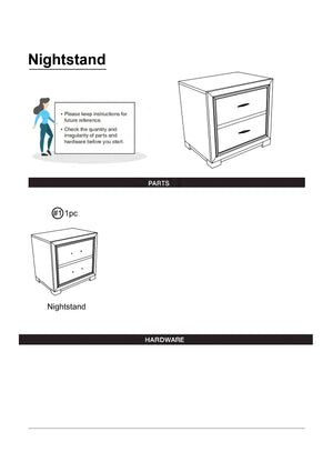 English Elm Metallic Gray Nightstand with Acrylic Hardware, 2-Drawer Solid Wood Bedside Table 22"W x 23"H B011126171