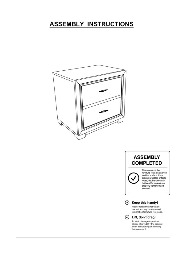 English Elm Metallic Gray Nightstand with Acrylic Hardware, 2-Drawer Solid Wood Bedside Table 22"W x 23"H B011126171
