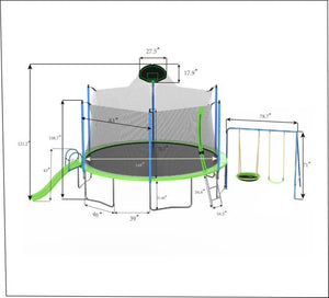 English Elm 14ft Backyard Trampoline Galvanized Steel Frame with Slide Swing Basketball Hoop W285S00023