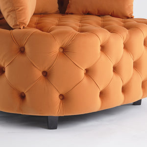 English Elm A&A Velvet Barrel Accent Chair with Curved Back and Plush Seat for Living Room Comfort and Style Orange W114394736