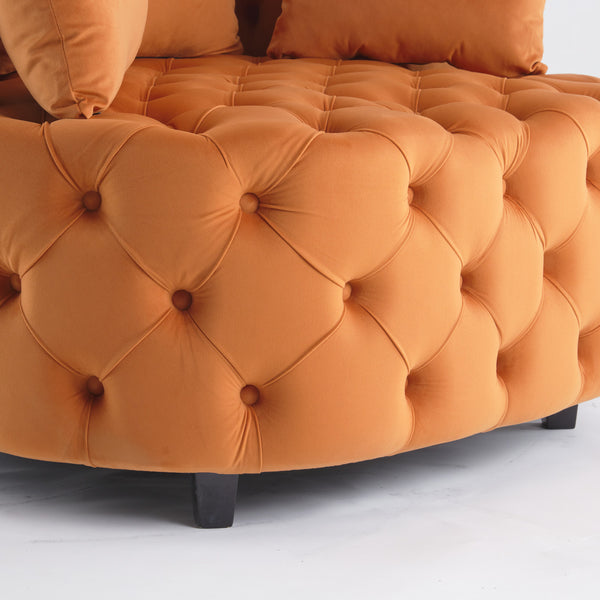 English Elm A&A Velvet Barrel Accent Chair with Curved Back and Plush Seat for Living Room Comfort and Style Orange W114394736