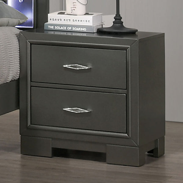 English Elm Metallic Gray Nightstand with Acrylic Hardware, 2-Drawer Solid Wood Bedside Table 22"W x 23"H B011126171