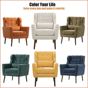 English Elm Modern Accent Chair Chenille Upholstered Foam Seat Ergonomic Padded Lounge Armchair with Wood Legs — Beige, Mid-Century Comfort for Living Room W1028122699