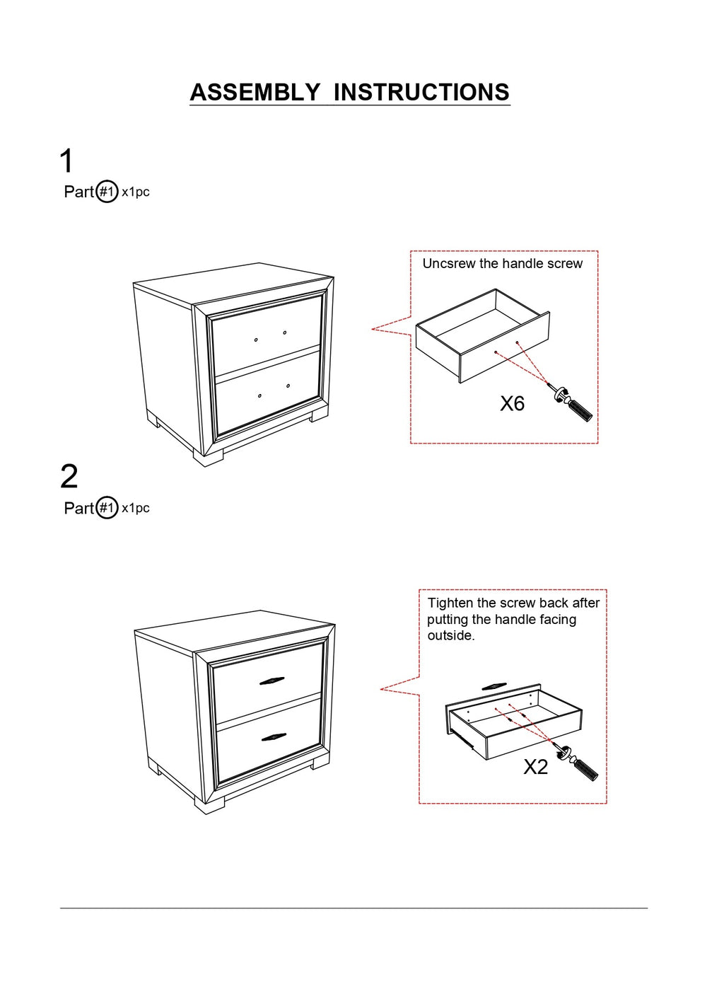 English Elm Metallic Gray Nightstand with Acrylic Hardware, 2-Drawer Solid Wood Bedside Table 22"W x 23"H B011126171