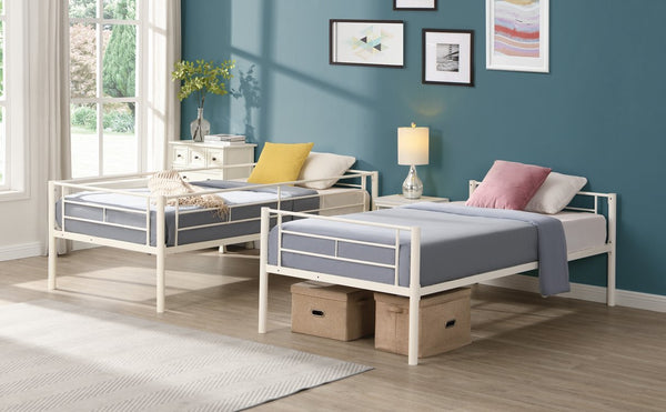 English Elm Twin Twin Over Twin Metal Bunk Bed White Steel Frame with Safety Rails, 2 Ladders, Space-Saving Durable Design W1916115251