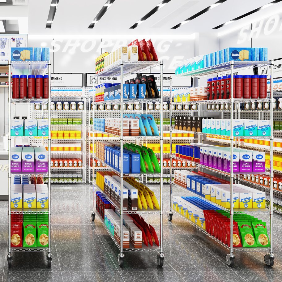 English Elm 6 Tier Wire Shelving Unit - 6000 Lbs Adjustable Metal Garage Storage Rack With Wheels & Liners! W1550119258