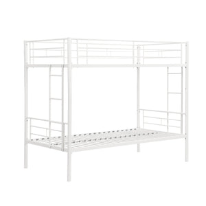 English Elm Twin Twin Over Twin Metal Bunk Bed White Steel Frame with Safety Rails, 2 Ladders, Space-Saving Durable Design W1916115251