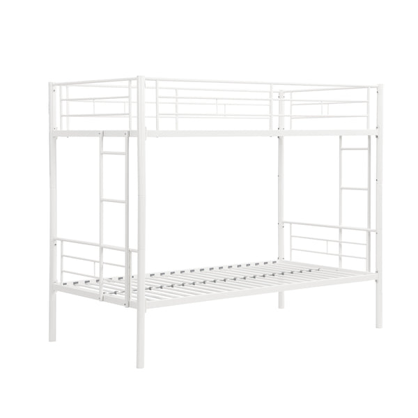 English Elm Twin Twin Over Twin Metal Bunk Bed White Steel Frame with Safety Rails, 2 Ladders, Space-Saving Durable Design W1916115251