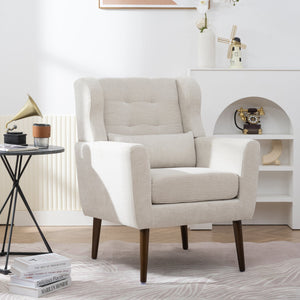 English Elm Modern Accent Chair Chenille Upholstered Foam Seat Ergonomic Padded Lounge Armchair with Wood Legs — Beige, Mid-Century Comfort for Living Room W1028122699