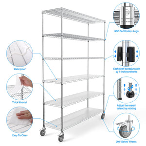 English Elm 6 Tier Wire Shelving Unit - 6000 Lbs Adjustable Metal Garage Storage Rack With Wheels & Liners! W1550119258