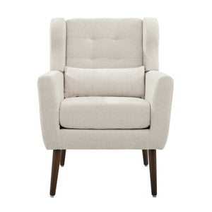English Elm Modern Accent Chair Chenille Upholstered Foam Seat Ergonomic Padded Lounge Armchair with Wood Legs — Beige, Mid-Century Comfort for Living Room W1028122699