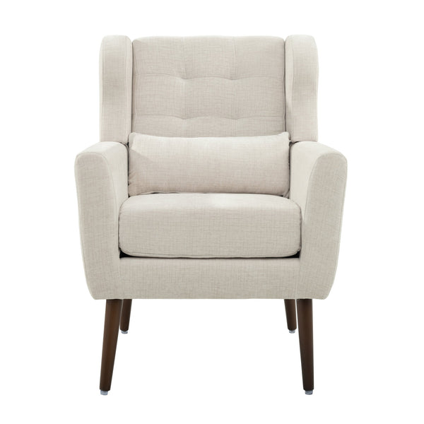 English Elm Modern Accent Chair Chenille Upholstered Foam Seat Ergonomic Padded Lounge Armchair with Wood Legs — Beige, Mid-Century Comfort for Living Room W1028122699
