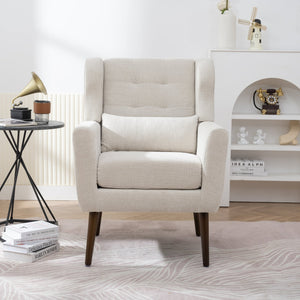 English Elm Modern Accent Chair Chenille Upholstered Foam Seat Ergonomic Padded Lounge Armchair with Wood Legs — Beige, Mid-Century Comfort for Living Room W1028122699