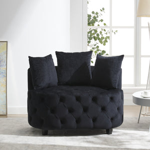 English Elm A&A Velvet Barrel Accent Chair with Curved Back and Plush Seat — Stylish Living Room Statement Piece Black W114394735