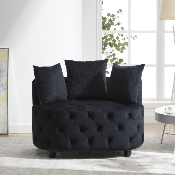 English Elm A&A Velvet Barrel Accent Chair with Curved Back and Plush Seat for Living Room Comfort and Style Black W114394735
