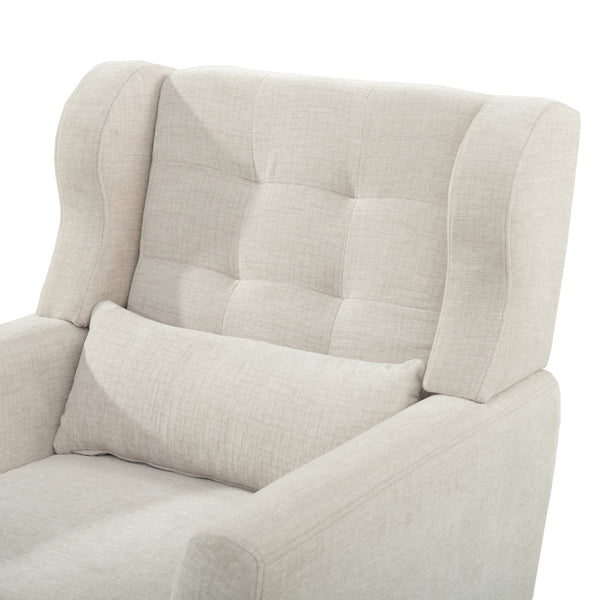 English Elm Modern Accent Chair Chenille Upholstered Foam Seat Ergonomic Padded Lounge Armchair with Wood Legs — Beige, Mid-Century Comfort for Living Room W1028122699