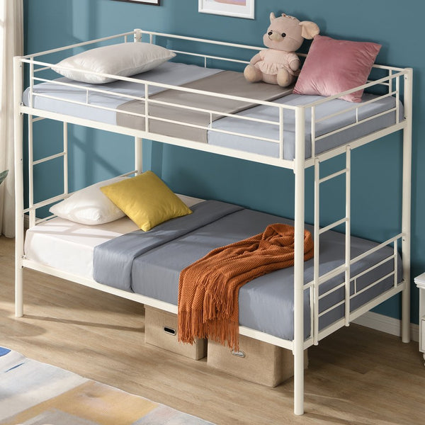 English Elm Twin Twin Over Twin Metal Bunk Bed White Steel Frame with Safety Rails, 2 Ladders, Space-Saving Durable Design W1916115251