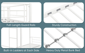 English Elm Twin Twin Over Twin Metal Bunk Bed White Steel Frame with Safety Rails, 2 Ladders, Space-Saving Durable Design W1916115251