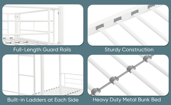 English Elm Twin Twin Over Twin Metal Bunk Bed White Steel Frame with Safety Rails, 2 Ladders, Space-Saving Durable Design W1916115251