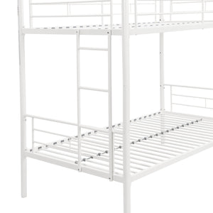 English Elm Twin Twin Over Twin Metal Bunk Bed White Steel Frame with Safety Rails, 2 Ladders, Space-Saving Durable Design W1916115251