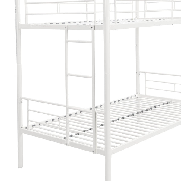 English Elm Twin Twin Over Twin Metal Bunk Bed White Steel Frame with Safety Rails, 2 Ladders, Space-Saving Durable Design W1916115251