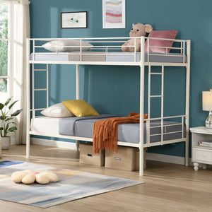 English Elm Twin Twin Over Twin Metal Bunk Bed White Steel Frame with Safety Rails, 2 Ladders, Space-Saving Durable Design W1916115251