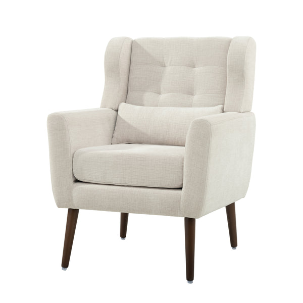 English Elm Modern Accent Chair Chenille Upholstered Foam Seat Ergonomic Padded Lounge Armchair with Wood Legs — Beige, Mid-Century Comfort for Living Room W1028122699
