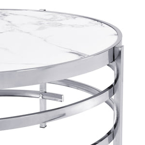 English Elm 32.48'' Round Sintered Stone Coffee Table with Polished Chrome Base for Living Room W821115001