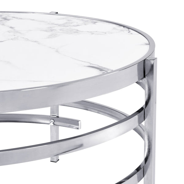 English Elm 32.48'' Round Sintered Stone Coffee Table with Polished Chrome Base for Living Room W821115001