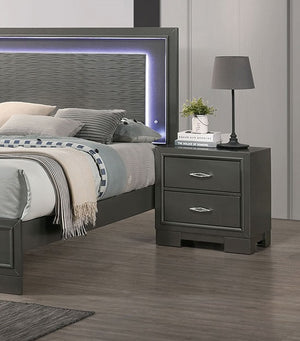 English Elm Metallic Gray Color Nightstand Bedroom 1 Piece Nightstand Solid Wood Acrylic Hardware 2-Drawers Bedside Table