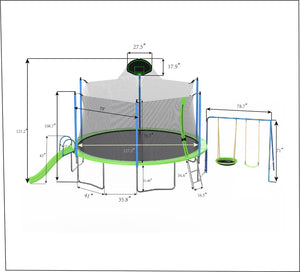 English Elm 12ft Backyard Trampoline with Slide Swings Basketball Hoop and Safety Enclosure Net W285S00019