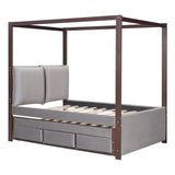 Hearth and Haven Full Size Upholstered Canopy Bed with Trundle and 3 Drawers SF000030AAE